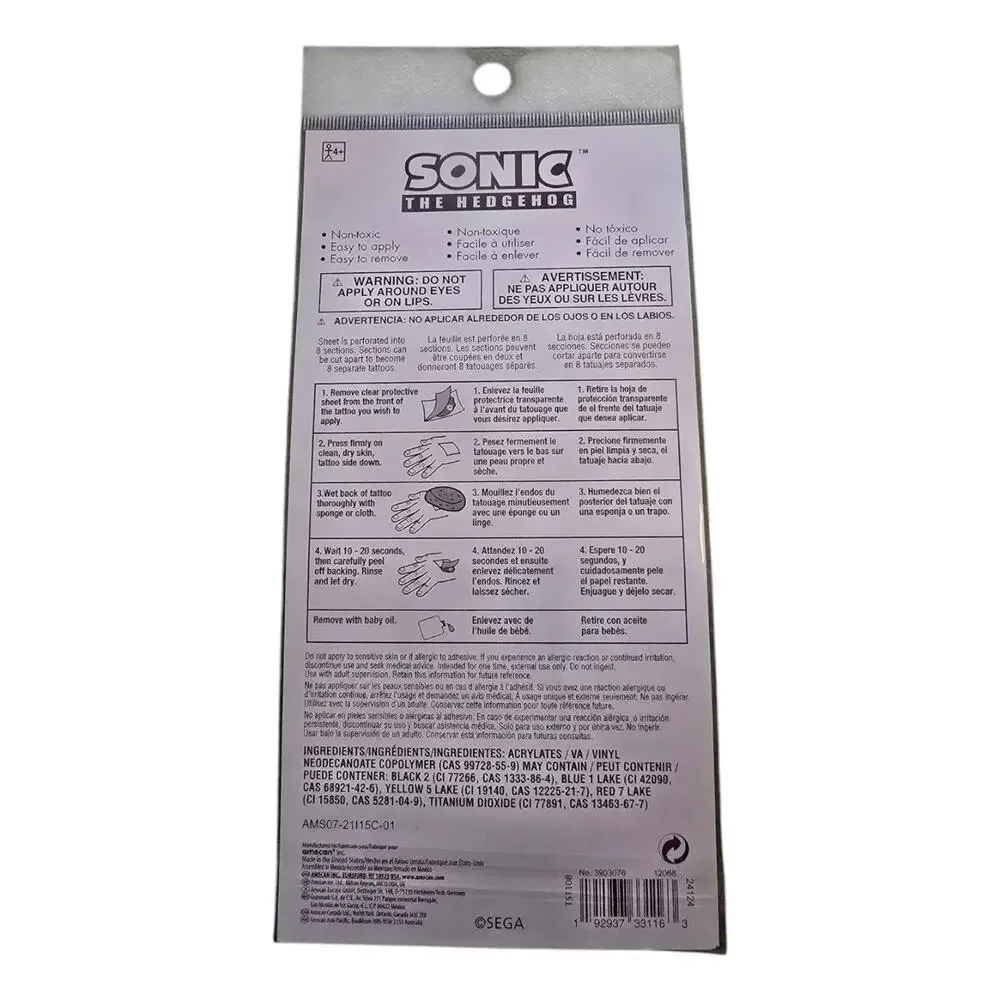 Sonic Hedgehog Temporary Tattoos Sega Video Game Kids Birthday Party Favor